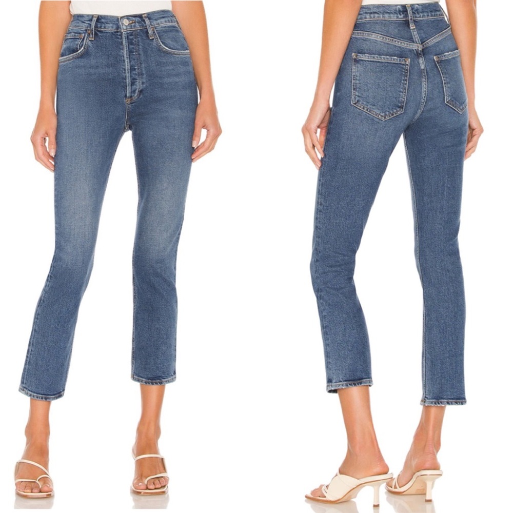 AGOLDE high rise straight crop jeans in transfer